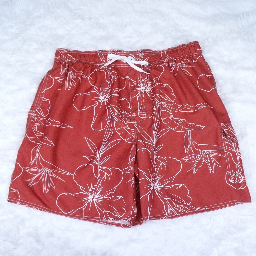 Croft & Barrow Red Tropical Swim Trunks